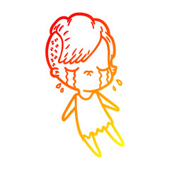 warm gradient line drawing cartoon crying girl