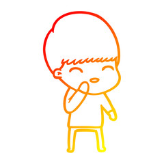 warm gradient line drawing happy cartoon boy