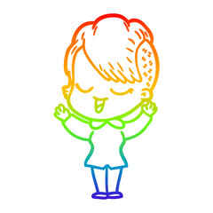 rainbow gradient line drawing happy cartoon girl