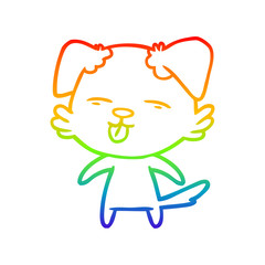 rainbow gradient line drawing cartoon dog sticking out tongue