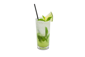 Melon mojito cocktail isolated on white background