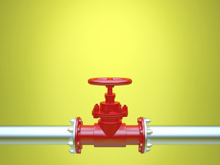 Industrial Pipe Valve on yellow background