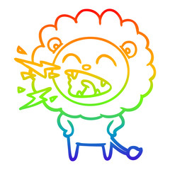 rainbow gradient line drawing cartoon roaring lion