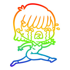 rainbow gradient line drawing cartoon girl crying