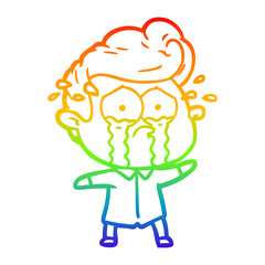 rainbow gradient line drawing cartoon crying man