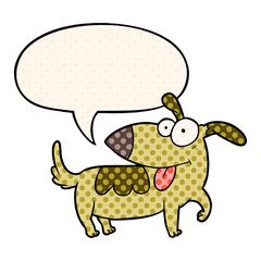 cartoon happy dog and speech bubble in comic book style