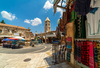 Old bazaar in Muristan quarter in Jerusalem.