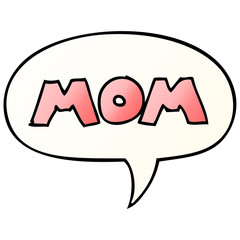  cartoon word mom and speech bubble in smooth gradient style