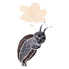 cute cartoon beetle and thought bubble in retro textured style