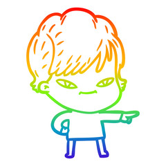 rainbow gradient line drawing cartoon happy woman