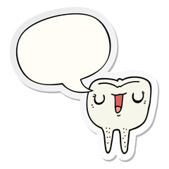 cartoon happy tooth and speech bubble sticker