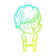 cold gradient line drawing cartoon woman