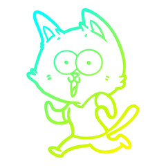 cold gradient line drawing funny cartoon cat jogging