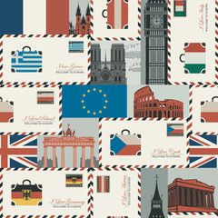 Vector seamless pattern on the traveling theme © paseven