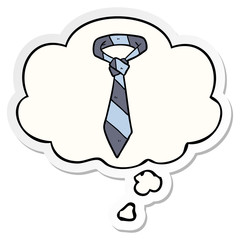 cartoon striped tie and thought bubble as a printed sticker