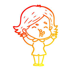 warm gradient line drawing cartoon girl pulling face
