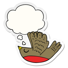 cartoon flying bird and thought bubble as a printed sticker