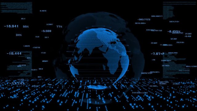 The blue world and a futuristic digital data , modern hologram technology background.