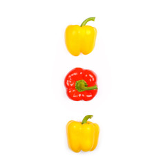Different color bell peppers isolated on white background.
