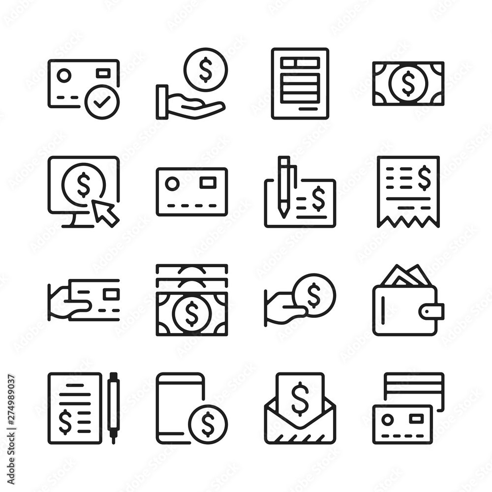 Poster payment line icons set. money. modern graphic design concepts, simple outline elements collection. v