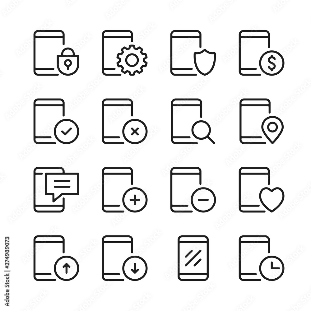 Poster mobile phone line icons set. modern graphic design concepts, simple outline elements collection. vec