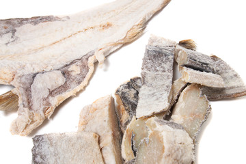 salted codfish on white background