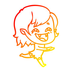 warm gradient line drawing cartoon laughing vampire girl