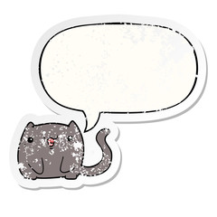 cartoon cat and speech bubble distressed sticker