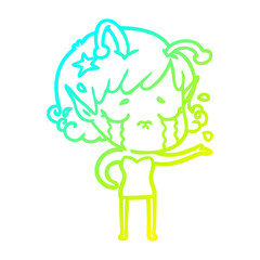 cold gradient line drawing cartoon crying alien girl