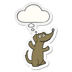 cartoon dog and thought bubble as a printed sticker