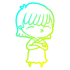 cold gradient line drawing cartoon woman