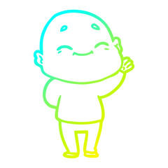 cold gradient line drawing cartoon happy bald man