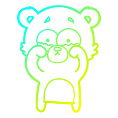 cold gradient line drawing cartoon crying bear rubbing eyes