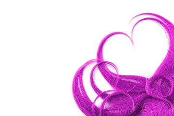 Pink hair isolated on white background. Heart shape