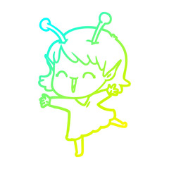 cold gradient line drawing cartoon alien girl laughing