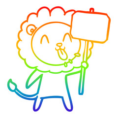 rainbow gradient line drawing happy cartoon lion