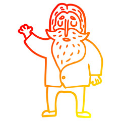 warm gradient line drawing cartoon old man waving