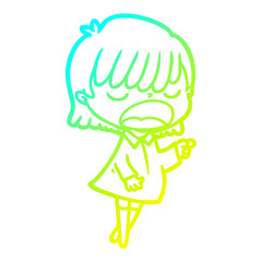 cold gradient line drawing cartoon woman talking loudly