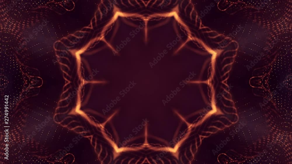 Poster complex golden composition with luminous particles that form wavy structures in the air. 4k 3d loope