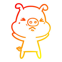 warm gradient line drawing cartoon angry pig