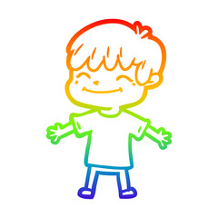 rainbow gradient line drawing cartoon happy boy