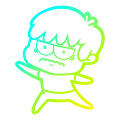cold gradient line drawing annoyed cartoon boy