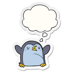 cartoon penguin and thought bubble as a printed sticker