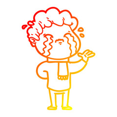 Obraz premium warm gradient line drawing cartoon man crying