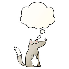 cartoon wolf and thought bubble in smooth gradient style