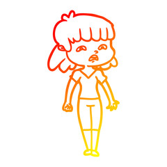warm gradient line drawing cartoon worried woman