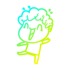 cold gradient line drawing cartoon happy man