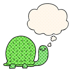 cute cartoon turtle and thought bubble in comic book style