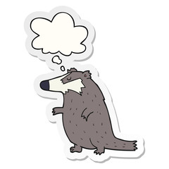 cartoon badger and thought bubble as a printed sticker