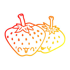 warm gradient line drawing cartoon strawberries
